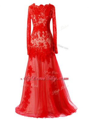 Sleeveless Floor Length Beading and Lace Zipper Evening Outfits with Red