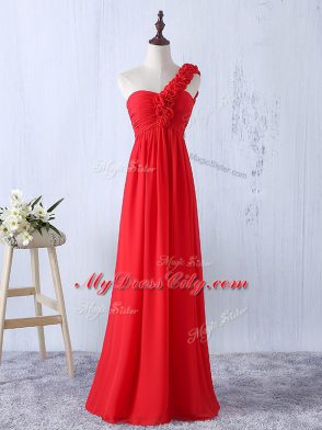 Attractive Red Lace Up Dama Dress Hand Made Flower Sleeveless Floor Length
