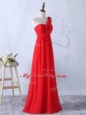 Attractive Red Lace Up Dama Dress Hand Made Flower Sleeveless Floor Length