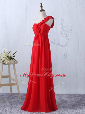 Attractive Red Lace Up Dama Dress Hand Made Flower Sleeveless Floor Length