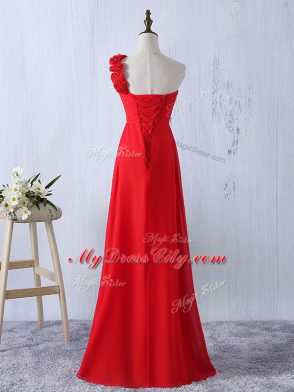 Attractive Red Lace Up Dama Dress Hand Made Flower Sleeveless Floor Length