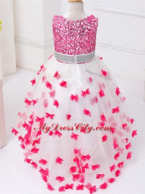 Sweet Ball Gowns Flower Girl Dresses for Less Blue And White Scoop Tulle Sleeveless High Low Zipper