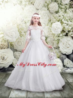 Scoop Half Sleeves Tulle Toddler Flower Girl Dress Lace Lace Up