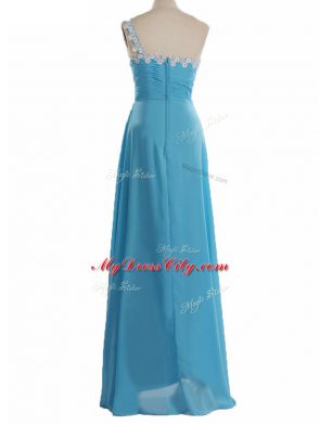 Aqua Blue Chiffon Zipper Court Dresses for Sweet 16 Sleeveless Floor Length Appliques