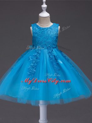 Scoop Sleeveless Zipper Flower Girl Dresses Teal Tulle