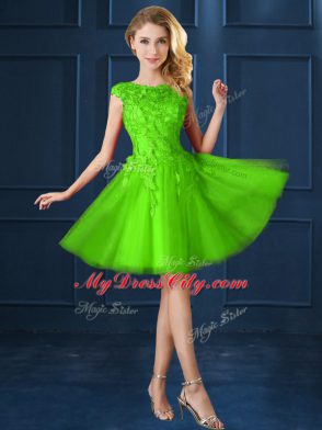 Graceful Cap Sleeves Knee Length Lace and Appliques Lace Up Damas Dress with
