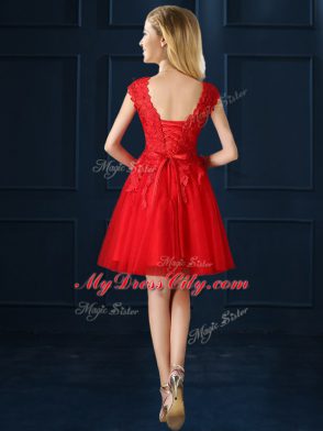 Graceful Cap Sleeves Knee Length Lace and Appliques Lace Up Damas Dress with