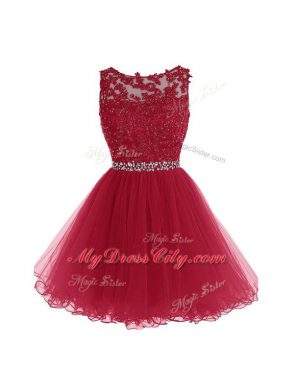 Mini Length Zipper Club Wear Burgundy for Prom and Party and Sweet 16 with Beading and Lace and Appliques