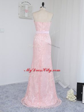 Floor Length Column/Sheath Sleeveless Baby Pink Bridesmaid Dresses Zipper