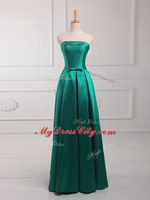 Sleeveless Floor Length Belt Lace Up Vestidos de Damas with Dark Green