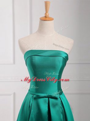 Sleeveless Floor Length Belt Lace Up Vestidos de Damas with Dark Green
