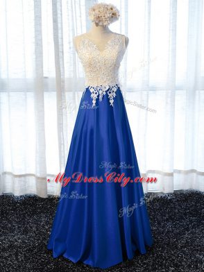 Sweet Lace and Appliques Prom Party Dress Royal Blue Zipper Sleeveless Floor Length