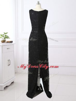 Column/Sheath Mother of the Bride Dress Black Scoop Lace Long Sleeves Floor Length Zipper