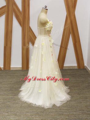 Flirting Sleeveless Hand Made Flower Lace Up Red Carpet Gowns