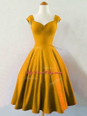Mini Length Gold Bridesmaids Dress Taffeta Sleeveless Ruching