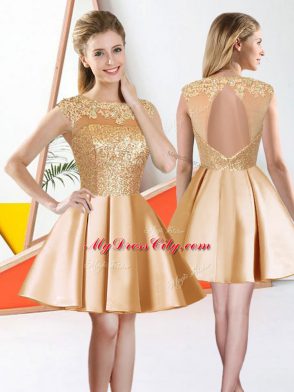 A-line Dama Dress Champagne Bateau Taffeta Sleeveless Knee Length Backless