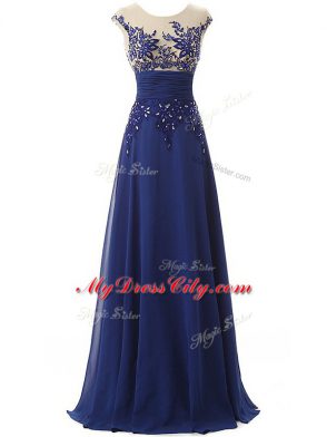 Floor Length Empire Sleeveless Blue Prom Dress Zipper