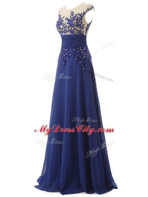 Floor Length Empire Sleeveless Blue Prom Dress Zipper