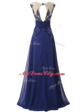 Floor Length Empire Sleeveless Blue Prom Dress Zipper