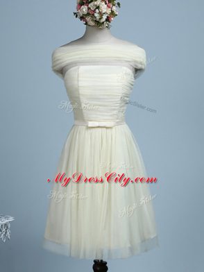 Light Yellow Wedding Guest Dresses Prom and Party and Wedding Party with Belt Strapless Sleeveless Side Zipper