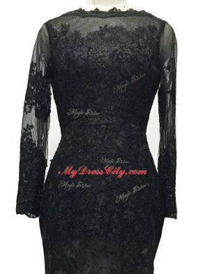 Amazing Black Long Sleeves Lace Brush Train Backless Mother of Bride Dresses for Prom and Party and Sweet 16