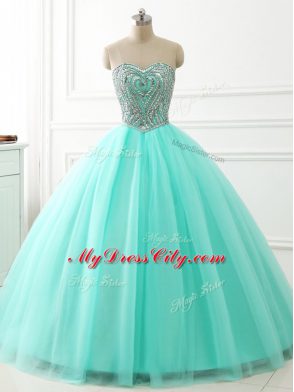 Superior Sweetheart Sleeveless Lace Up Quinceanera Dress Apple Green Tulle