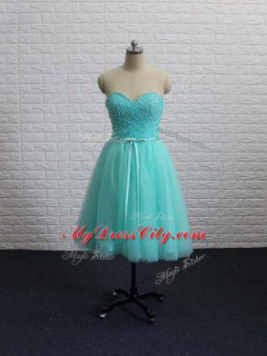 Apple Green Lace Up Sweetheart Beading Prom Gown Tulle Sleeveless