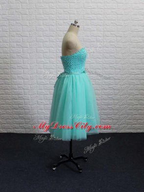 Apple Green Lace Up Sweetheart Beading Prom Gown Tulle Sleeveless