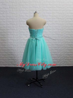 Apple Green Lace Up Sweetheart Beading Prom Gown Tulle Sleeveless