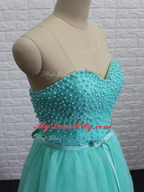 Apple Green Lace Up Sweetheart Beading Prom Gown Tulle Sleeveless