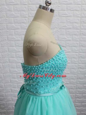 Apple Green Lace Up Sweetheart Beading Prom Gown Tulle Sleeveless