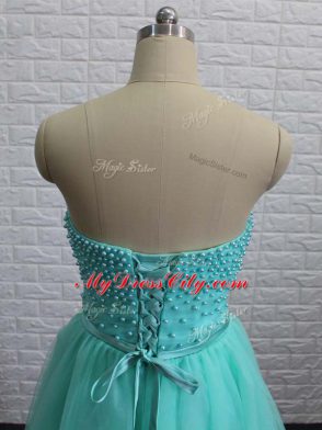 Apple Green Lace Up Sweetheart Beading Prom Gown Tulle Sleeveless