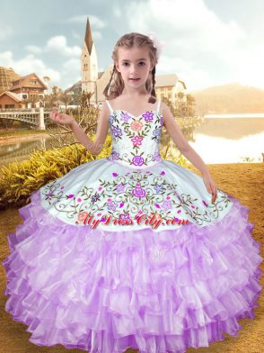 Latest Straps Sleeveless Lace Up Little Girl Pageant Dress Lilac Organza and Taffeta