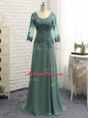 Suitable Long Sleeves Lace and Appliques and Ruching Zipper Mother of Bride Dresses