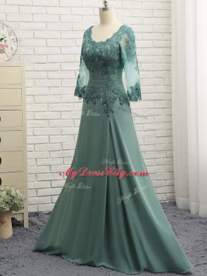 Suitable Long Sleeves Lace and Appliques and Ruching Zipper Mother of Bride Dresses