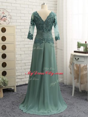 Suitable Long Sleeves Lace and Appliques and Ruching Zipper Mother of Bride Dresses