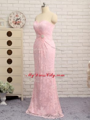Discount Baby Pink Lace Zipper Sweetheart Sleeveless Floor Length Mother of the Bride Dress Beading and Lace and Appliques