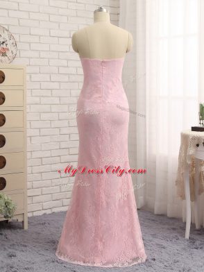 Discount Baby Pink Lace Zipper Sweetheart Sleeveless Floor Length Mother of the Bride Dress Beading and Lace and Appliques