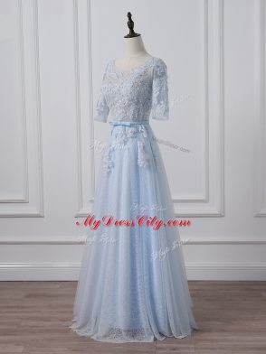 Empire 3 4 Length Sleeve Light Blue Mother of the Bride Dress Lace Up