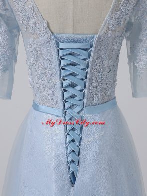Empire 3 4 Length Sleeve Light Blue Mother of the Bride Dress Lace Up