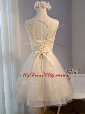 Mini Length Champagne Homecoming Dress Online Tulle Sleeveless Beading