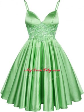 Green Sleeveless Knee Length Lace Lace Up Bridesmaid Dresses