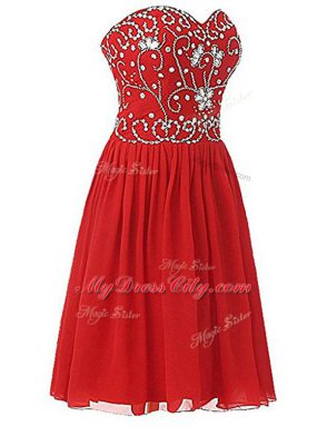 Beauteous Sweetheart Sleeveless Zipper Cocktail Dresses Red Chiffon