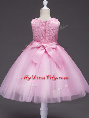 Knee Length Red Flower Girl Dresses for Less Tulle Sleeveless Appliques