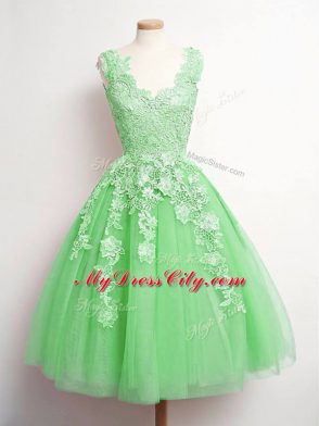 Fantastic Green V-neck Lace Up Lace Vestidos de Damas Sleeveless
