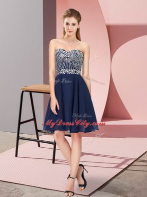 Adorable Navy Blue Lace Up Sweetheart Beading Cocktail Dresses Chiffon Sleeveless