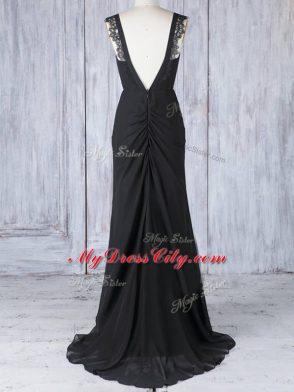 Spectacular Black Sleeveless Appliques Zipper Wedding Guest Dresses