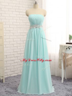 Modern Sleeveless Zipper Floor Length Appliques and Ruching Dama Dress for Quinceanera