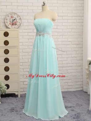 Modern Sleeveless Zipper Floor Length Appliques and Ruching Dama Dress for Quinceanera