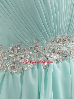 Modern Sleeveless Zipper Floor Length Appliques and Ruching Dama Dress for Quinceanera